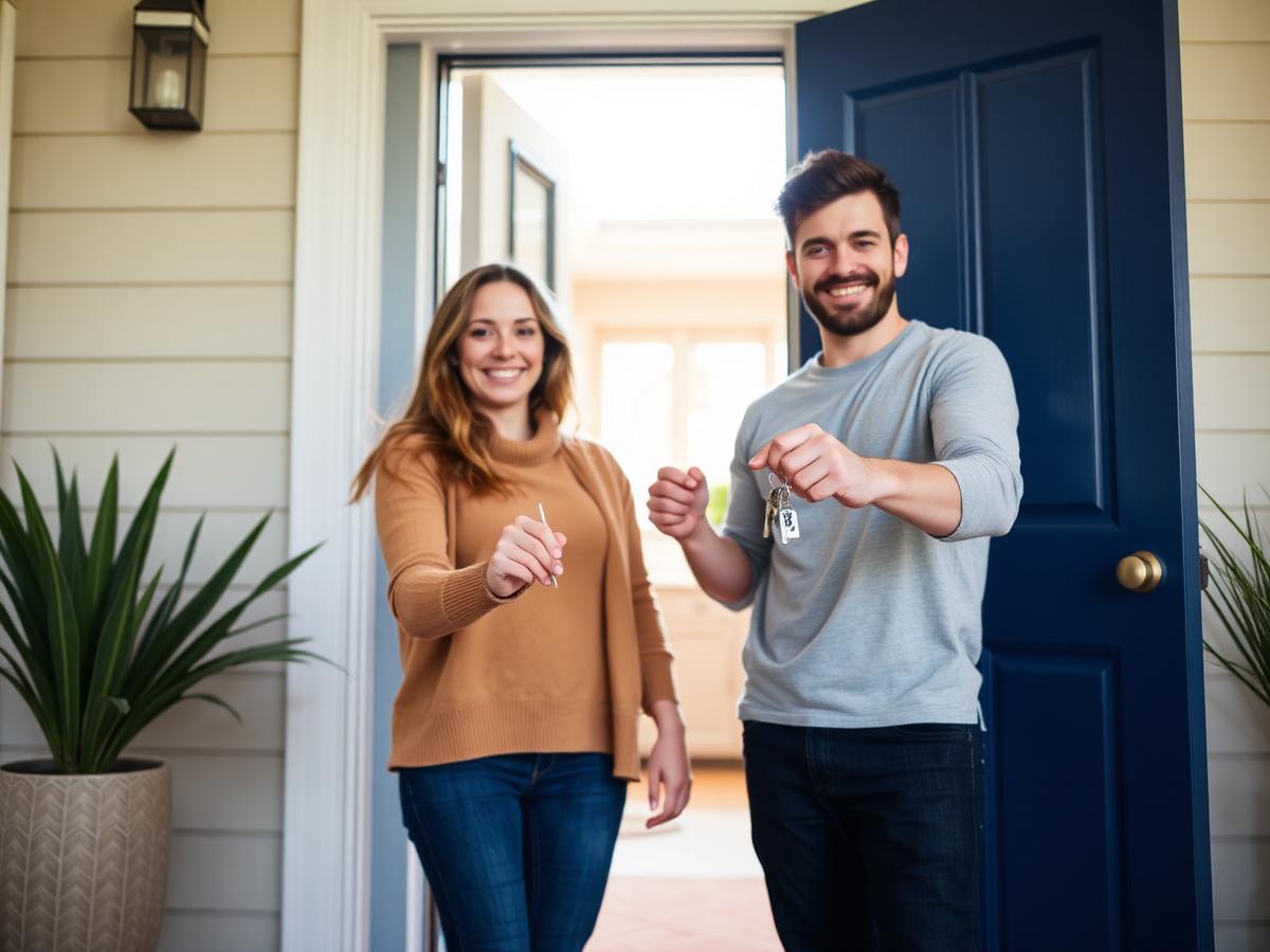 First home buyers holding the keys to their new home